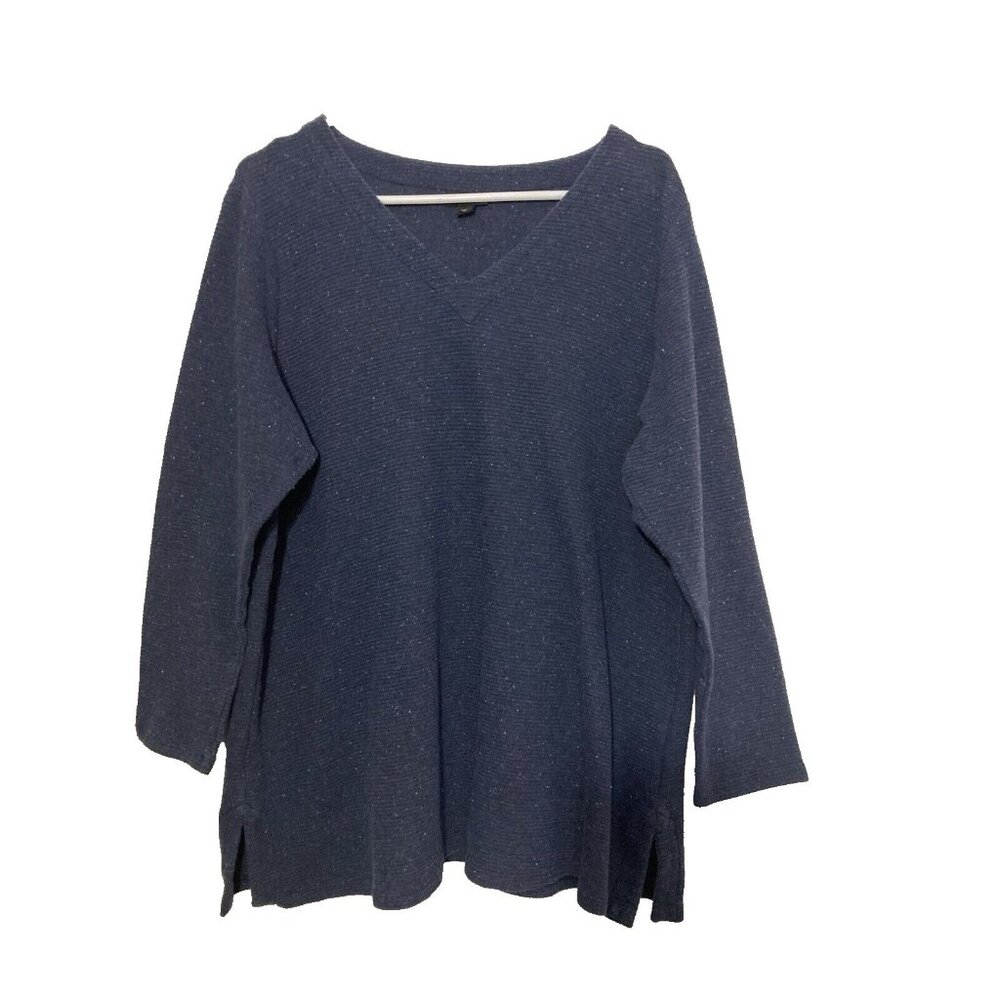J. Jill Wearever Collection Women’s Size XL Blue Specked V-Neck Long Sleeve Top